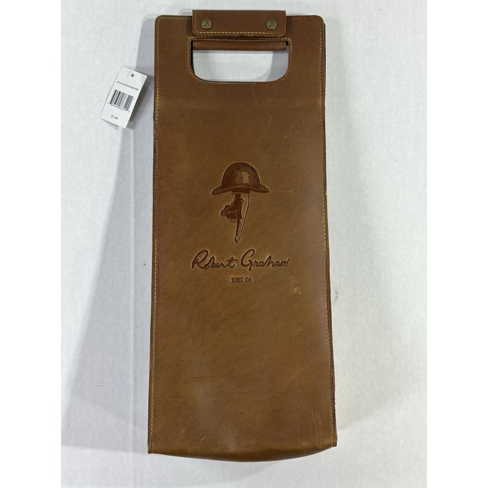 Robert Graham Leather Wine Bottle Tote Carrier Brown NWT Signature Lining